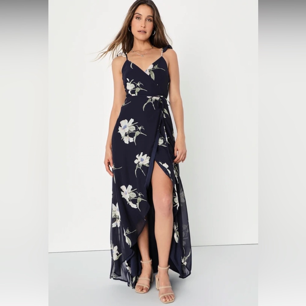 Lulus All Mine Blue Floral High-Low Wrap Dress